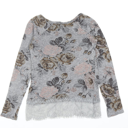 Phase Eight Womens Grey Scoop Neck Floral Viscose Pullover Jumper Size XS - Lace Hem