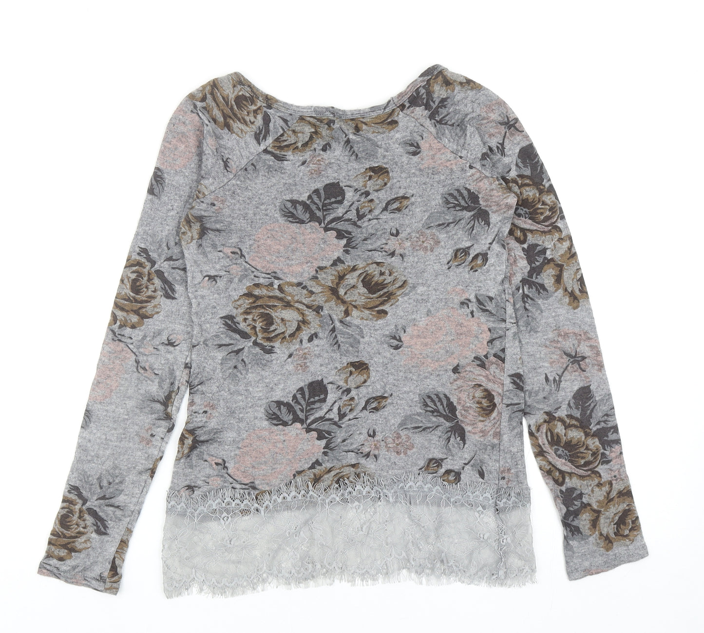 Phase Eight Womens Grey Scoop Neck Floral Viscose Pullover Jumper Size XS - Lace Hem