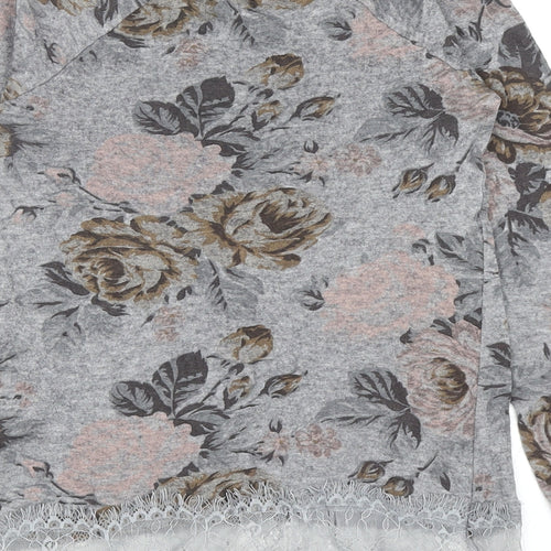 Phase Eight Womens Grey Scoop Neck Floral Viscose Pullover Jumper Size XS - Lace Hem