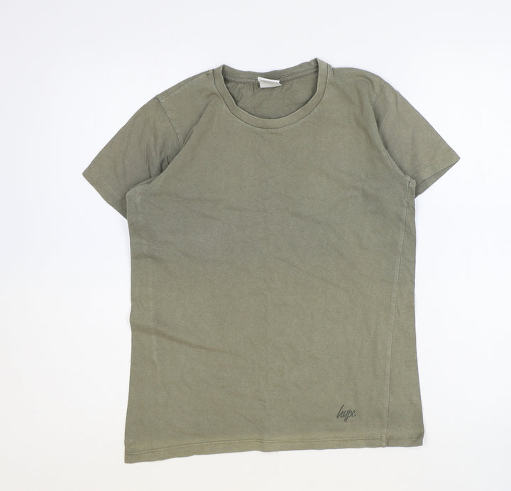Hype Boys Green Cotton Basic T-Shirt Size 13 Years Round Neck Pullover