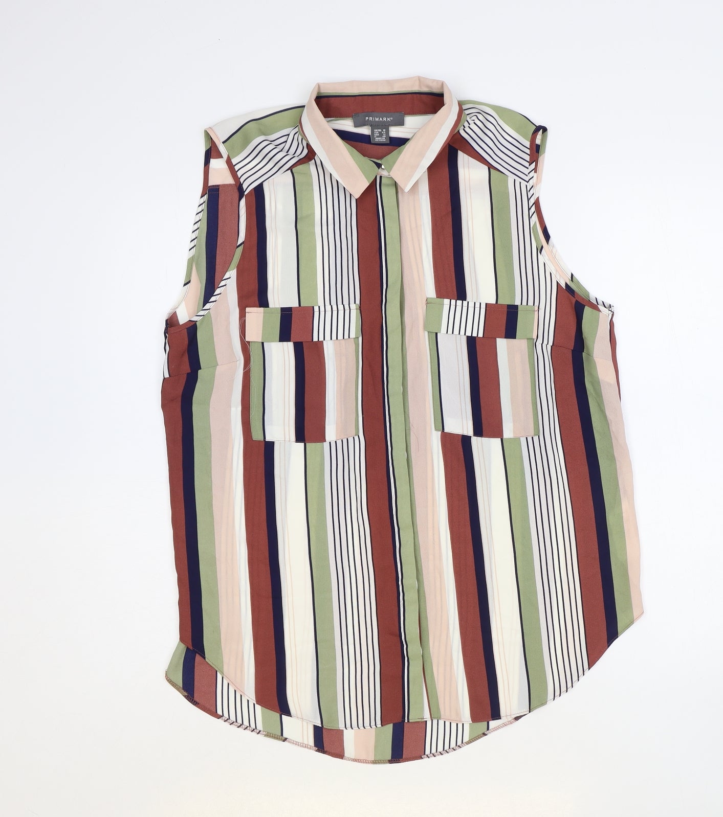 Primark Womens Multicoloured Striped Polyester Basic Button-Up Size 16 Collared