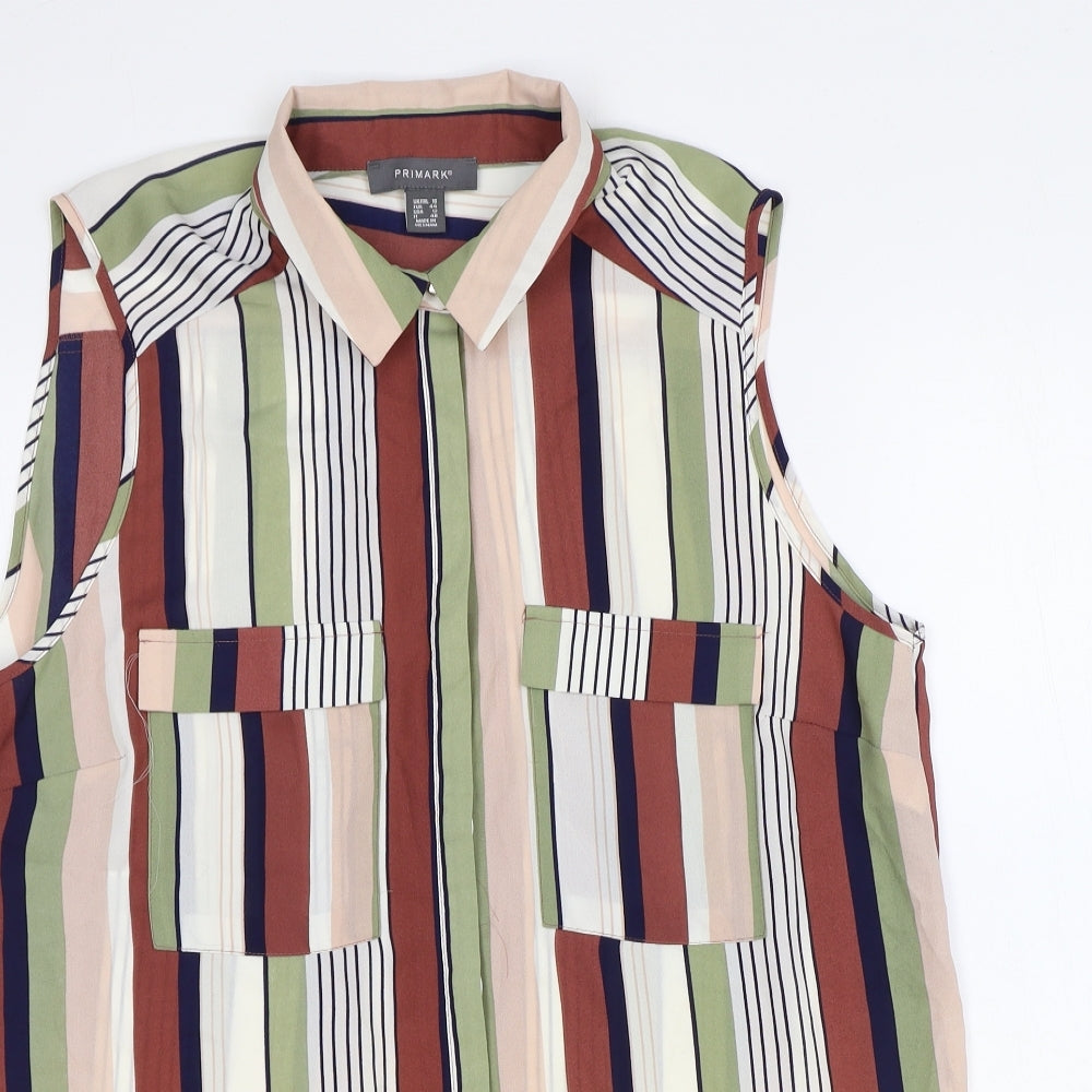 Primark Womens Multicoloured Striped Polyester Basic Button-Up Size 16 Collared