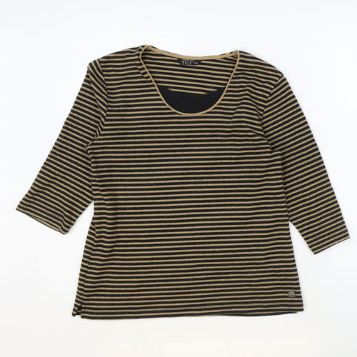 TIGI Womens Brown Striped Polyester Basic Blouse Size 12 Scoop Neck - Size 12-14