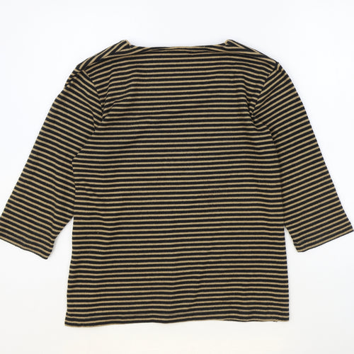 TIGI Womens Brown Striped Polyester Basic Blouse Size 12 Scoop Neck - Size 12-14