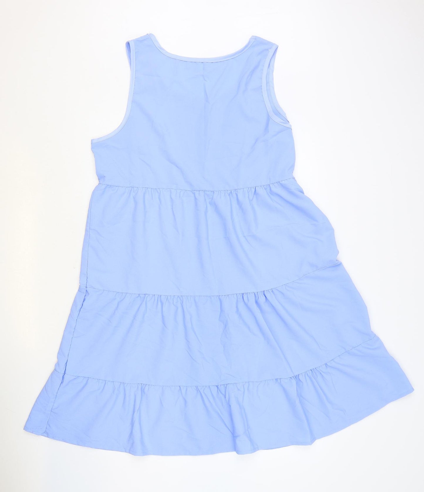 Preworn Womens Blue Polyester Tank Dress Size XL Scoop Neck Zip - Tiered
