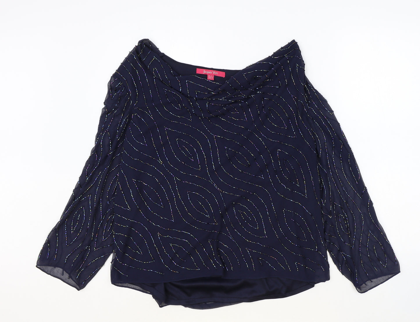 Jaques Vert Womens Blue Geometric Polyester Basic Blouse Size 16 Boat Neck