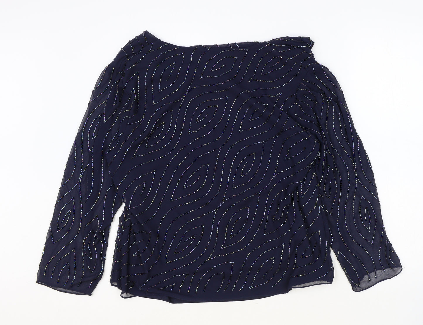 Jaques Vert Womens Blue Geometric Polyester Basic Blouse Size 16 Boat Neck