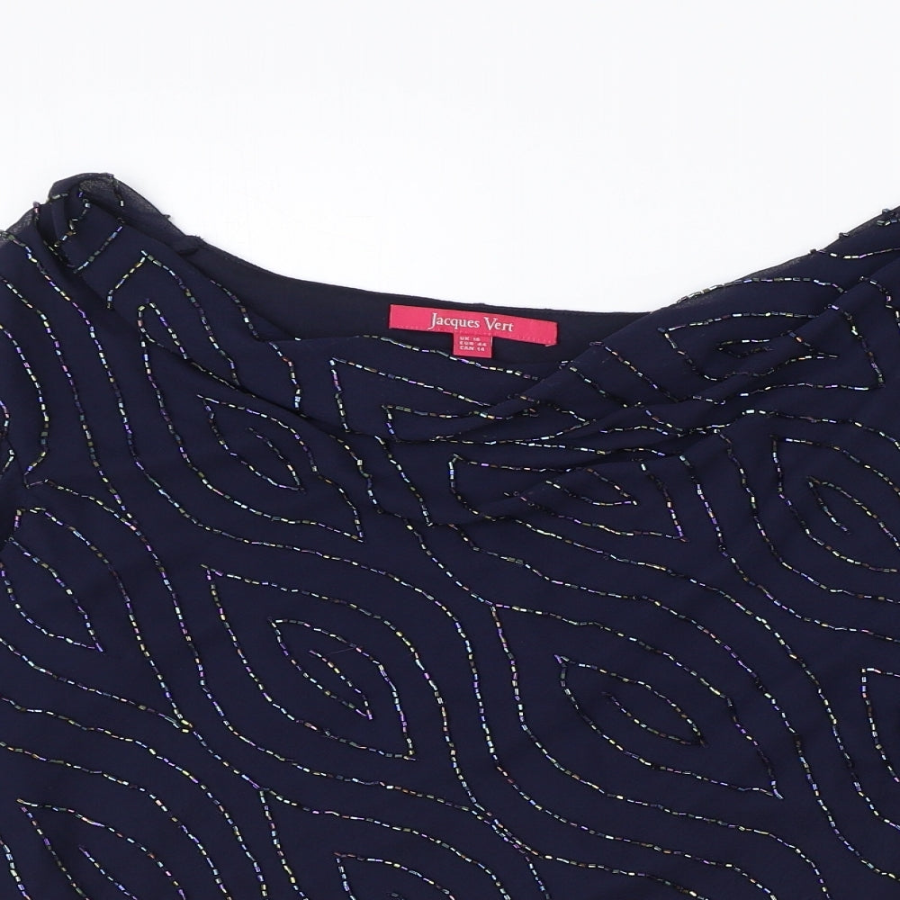 Jaques Vert Womens Blue Geometric Polyester Basic Blouse Size 16 Boat Neck