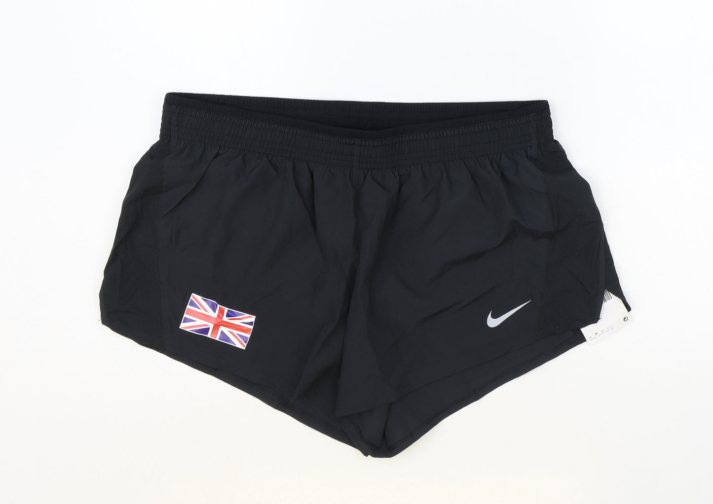 Nike Womens Black Polyester Sweat Shorts Size M Regular Pull On - Union Jack Flag