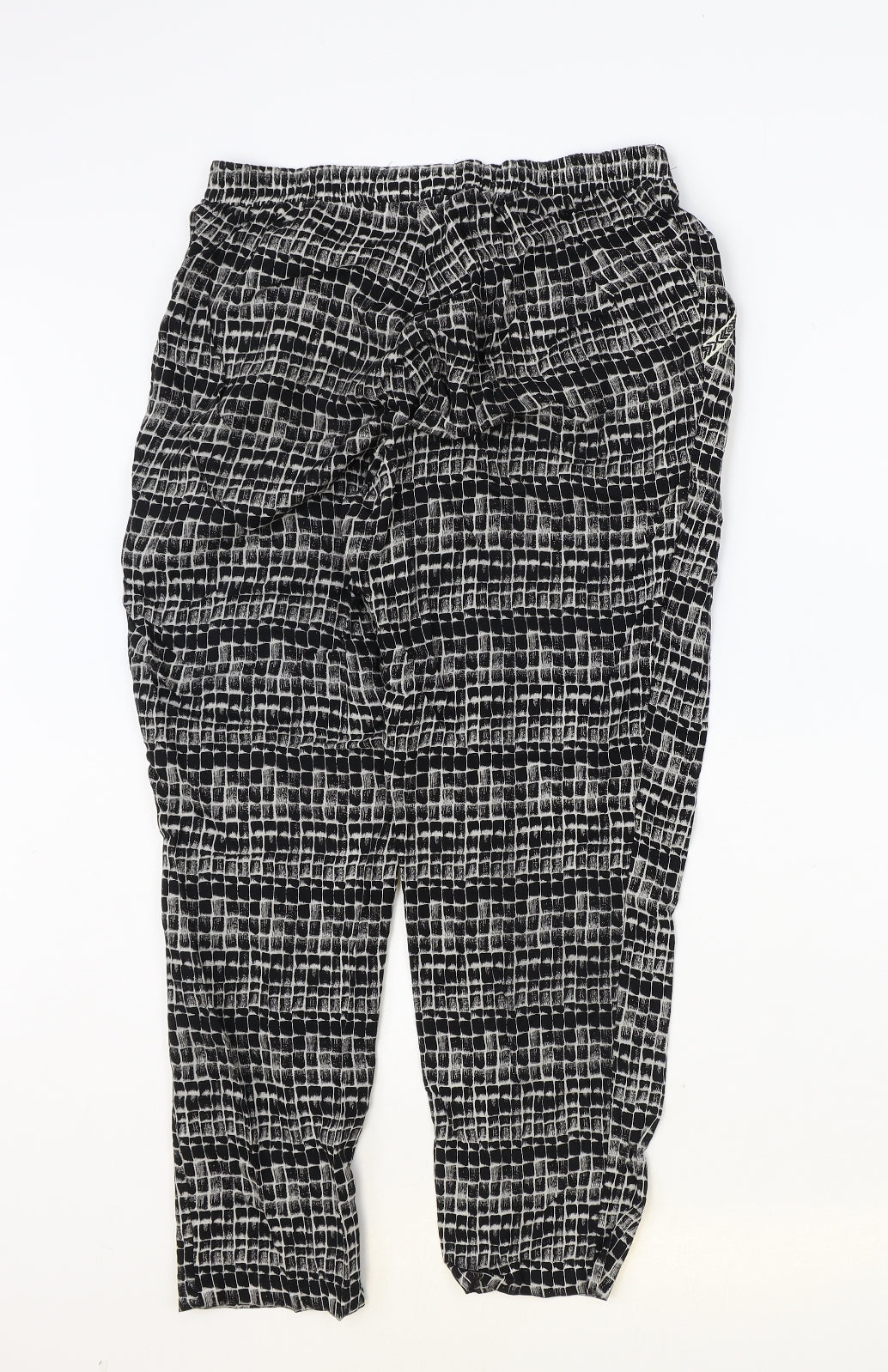 NEXT Womens Black Geometric Viscose Trousers Size 6 Regular Tie