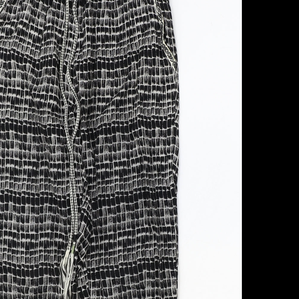 NEXT Womens Black Geometric Viscose Trousers Size 6 Regular Tie