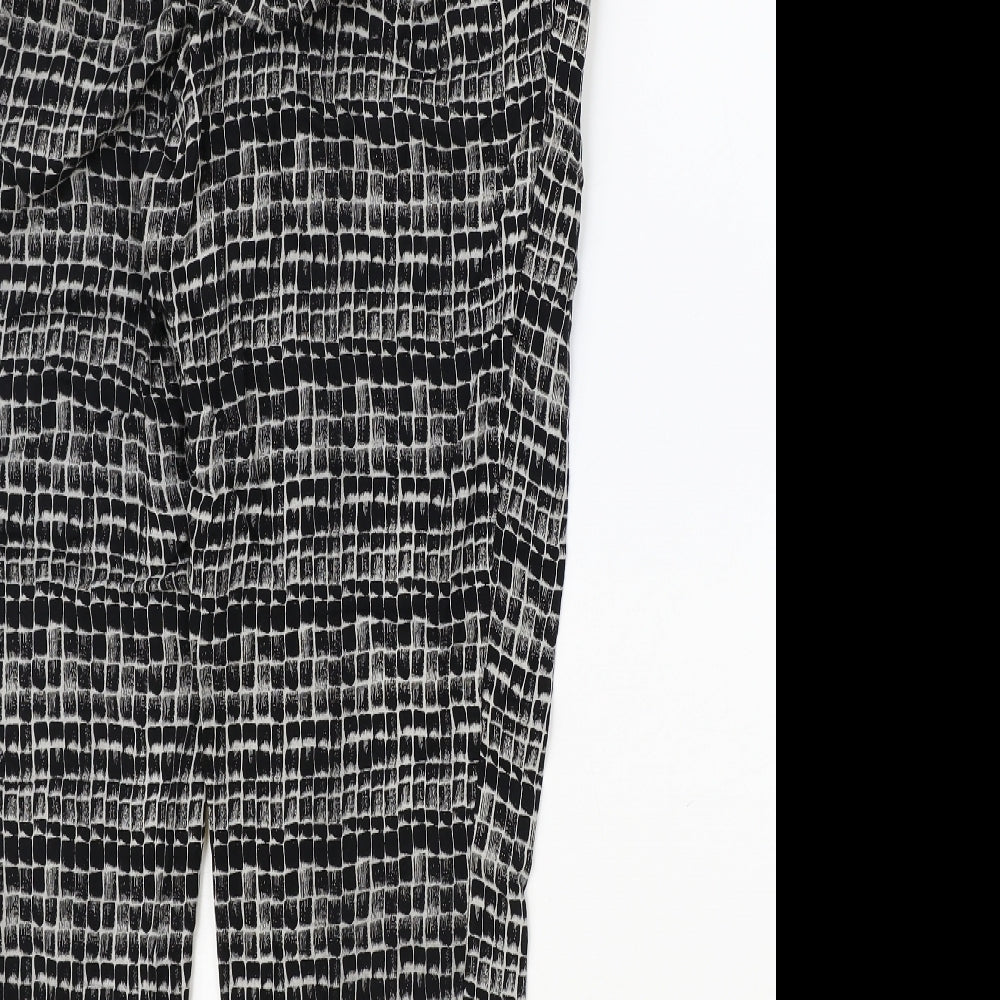 NEXT Womens Black Geometric Viscose Trousers Size 6 Regular Tie