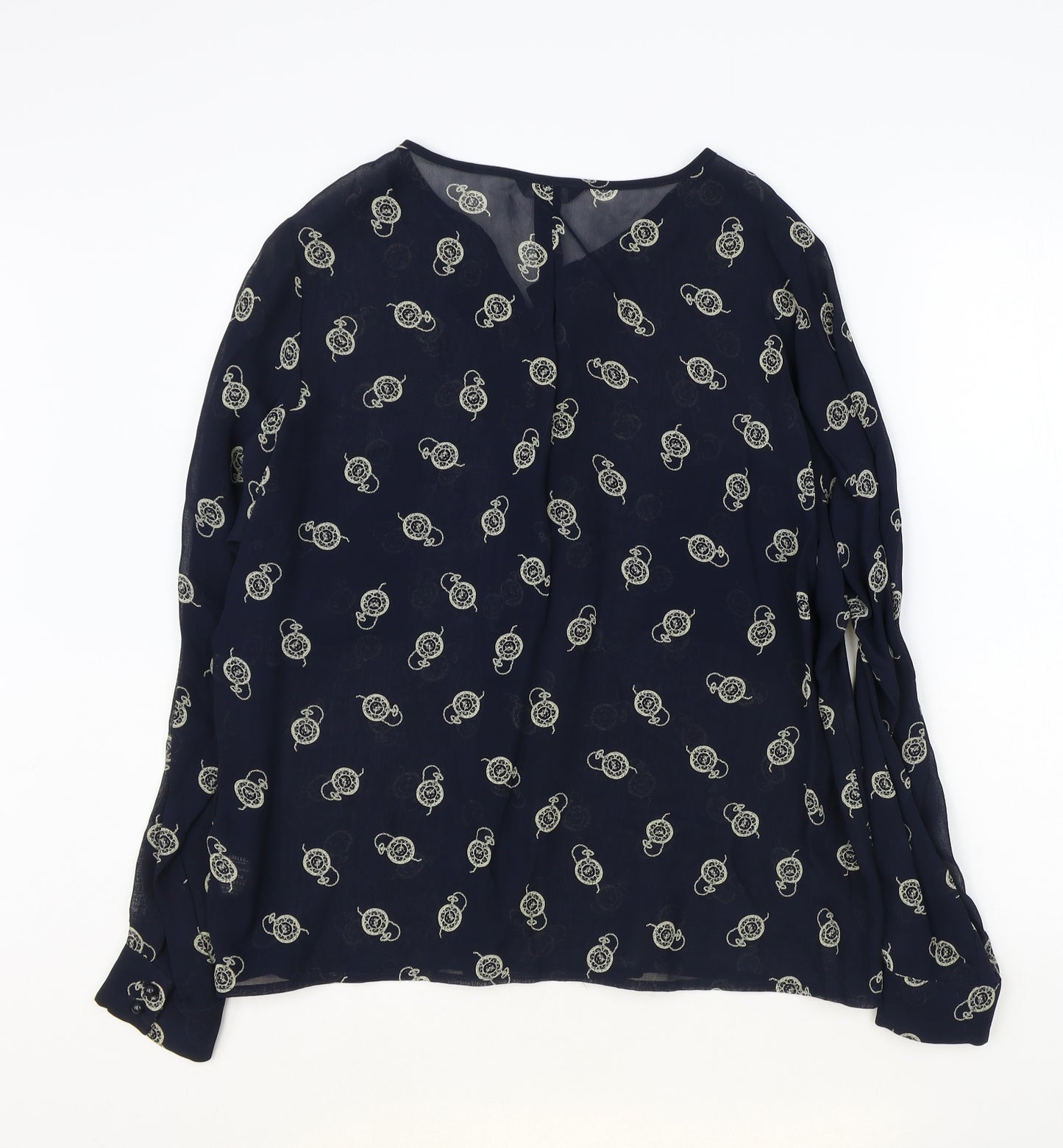 Marks and Spencer Womens Blue Geometric Viscose Basic Blouse Size 14 V-Neck