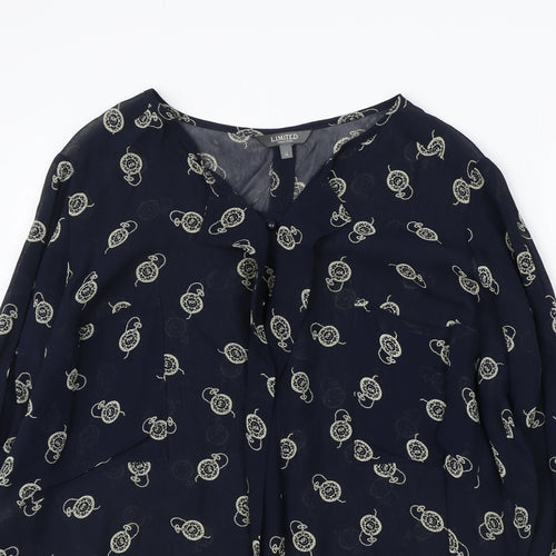 Marks and Spencer Womens Blue Geometric Viscose Basic Blouse Size 14 V-Neck