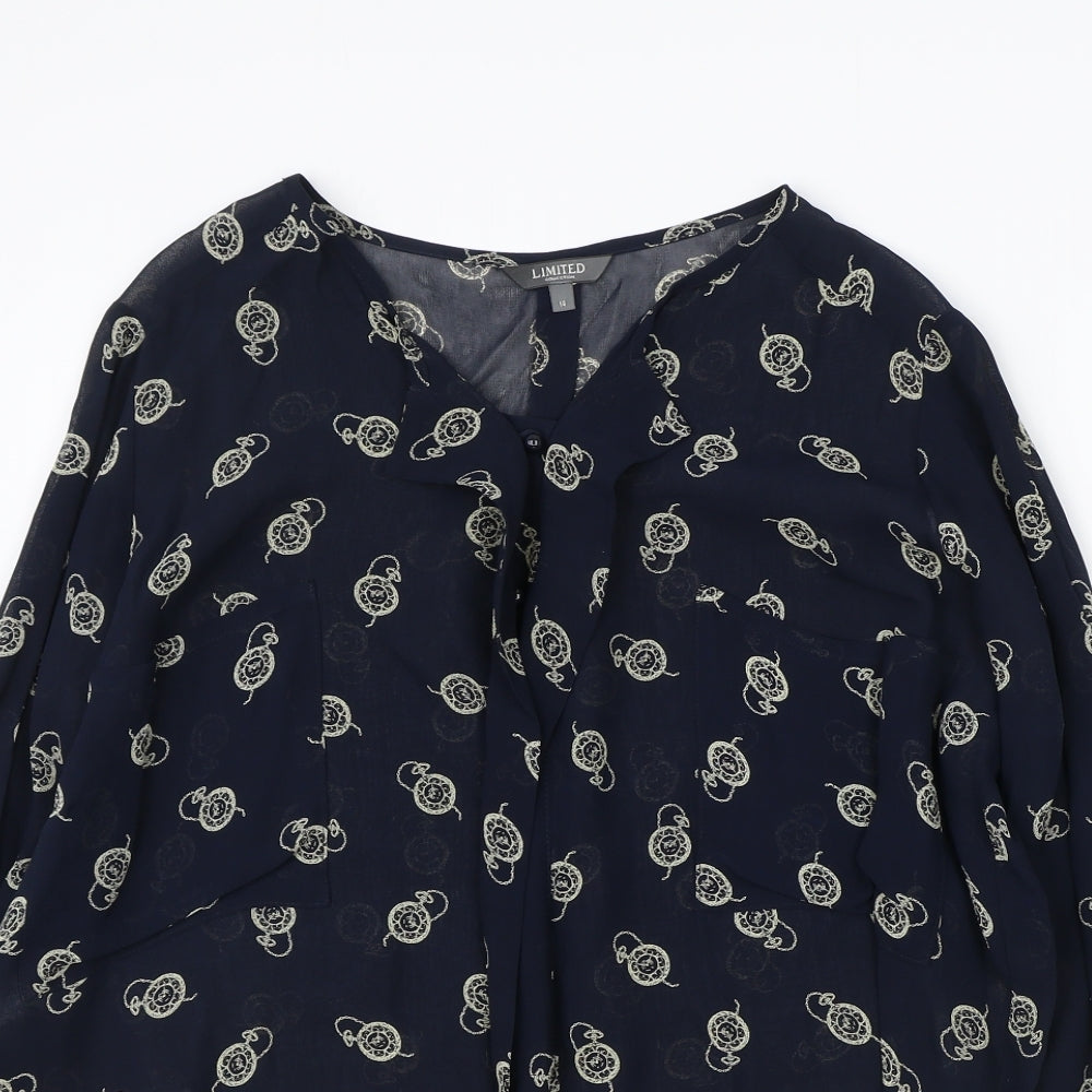 Marks and Spencer Womens Blue Geometric Viscose Basic Blouse Size 14 V-Neck