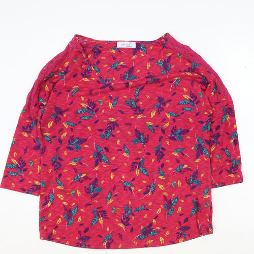 Marks and Spencer Womens Pink Floral Cotton Basic Blouse Size 14 Boat Neck