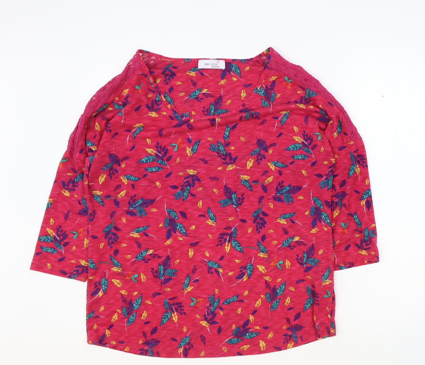 Marks and Spencer Womens Pink Floral Cotton Basic Blouse Size 14 Boat Neck
