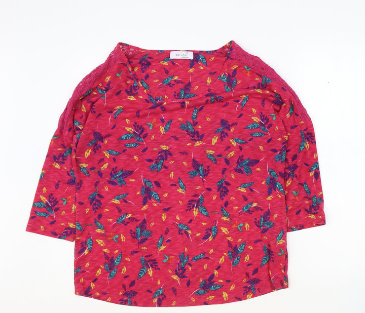 Marks and Spencer Womens Pink Floral Cotton Basic Blouse Size 14 Boat Neck