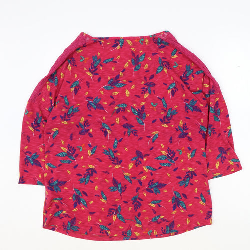 Marks and Spencer Womens Pink Floral Cotton Basic Blouse Size 14 Boat Neck