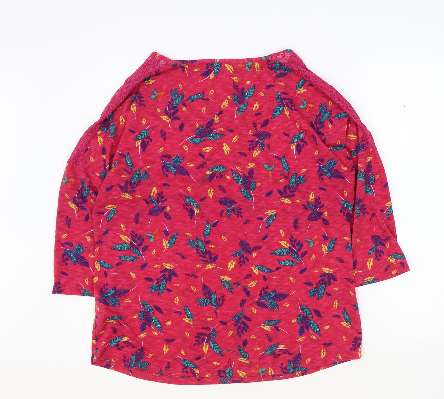 Marks and Spencer Womens Pink Floral Cotton Basic Blouse Size 14 Boat Neck