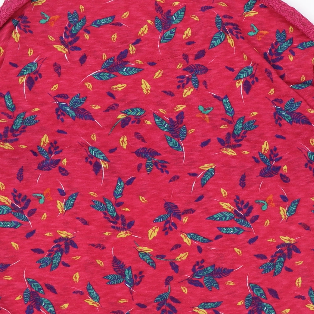 Marks and Spencer Womens Pink Floral Cotton Basic Blouse Size 14 Boat Neck