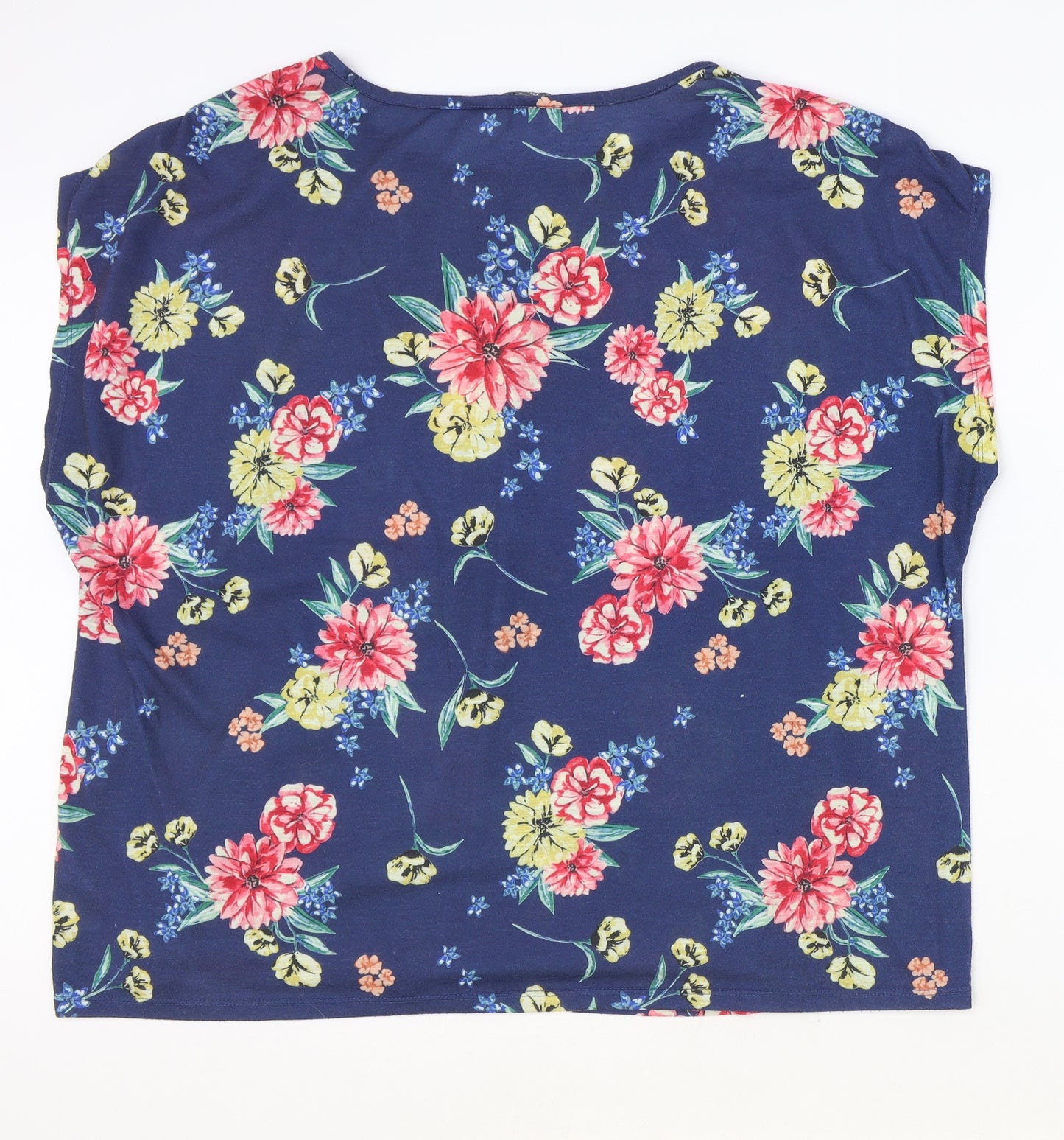 Bonmarché Womens Blue Floral Polyester Basic T-Shirt Size 24 Boat Neck