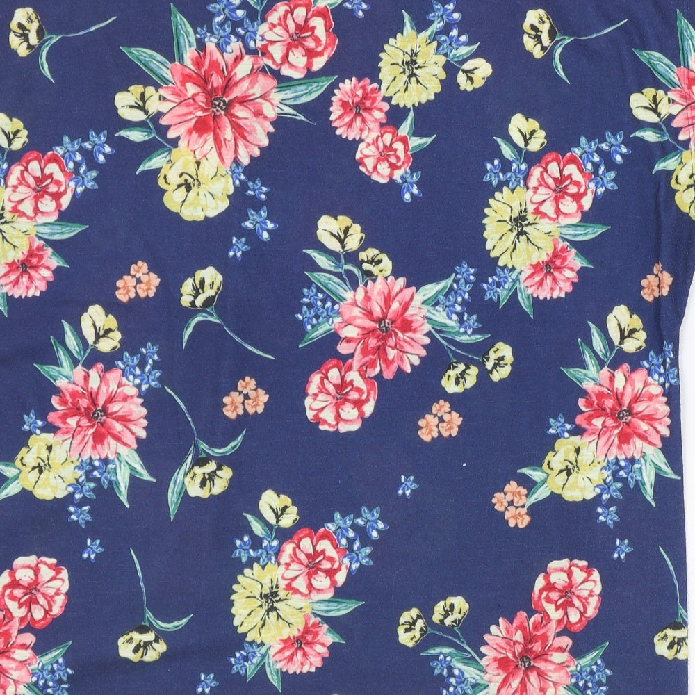 Bonmarché Womens Blue Floral Polyester Basic T-Shirt Size 24 Boat Neck