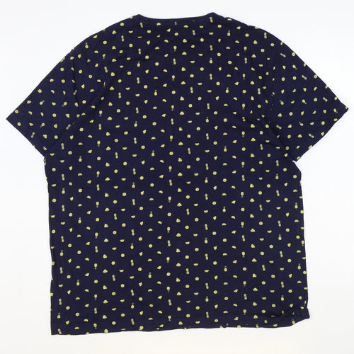 ACW85 Womens Blue Geometric 100% Cotton Basic T-Shirt Size XL Round Neck - Pineapple Pattern