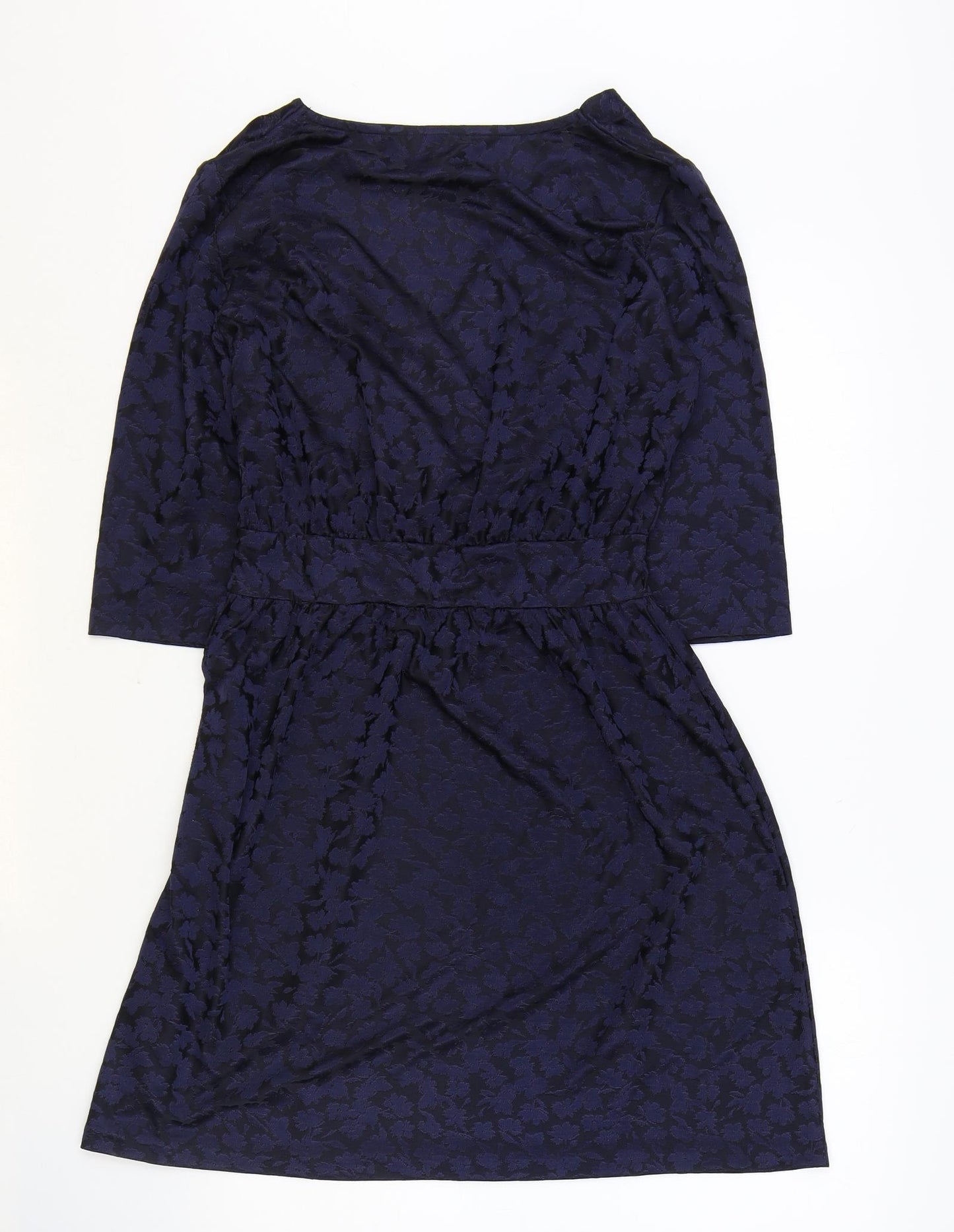 French Connection Womens Blue Geometric Polyester A-Line Size 10 V-Neck Zip