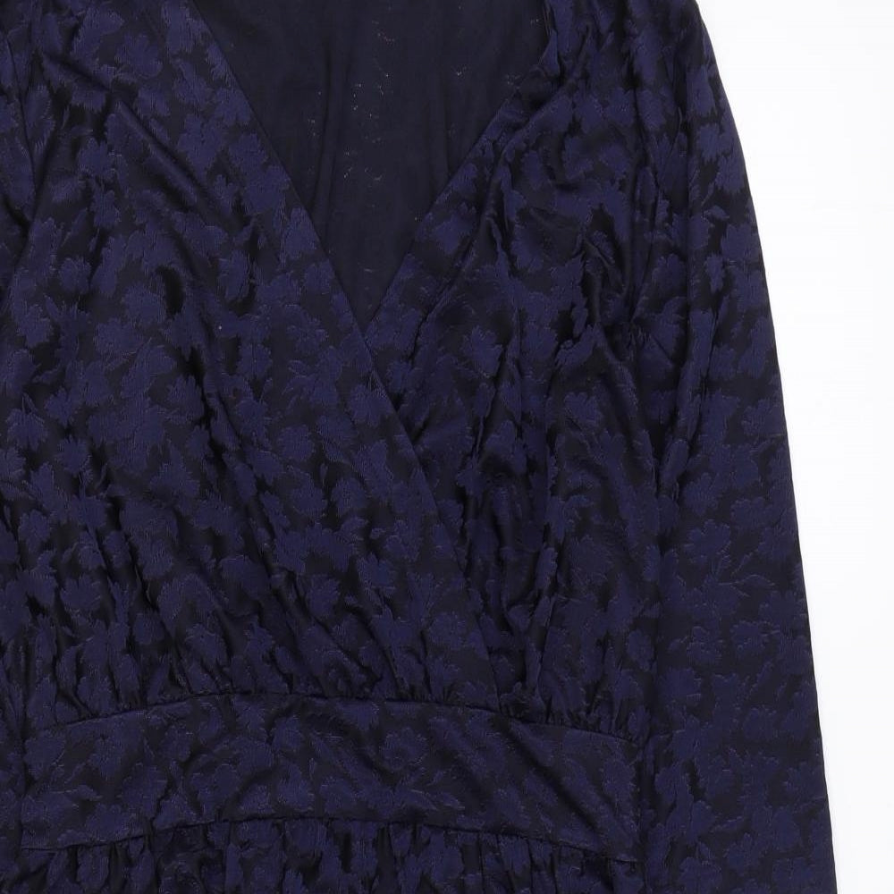 French Connection Womens Blue Geometric Polyester A-Line Size 10 V-Neck Zip