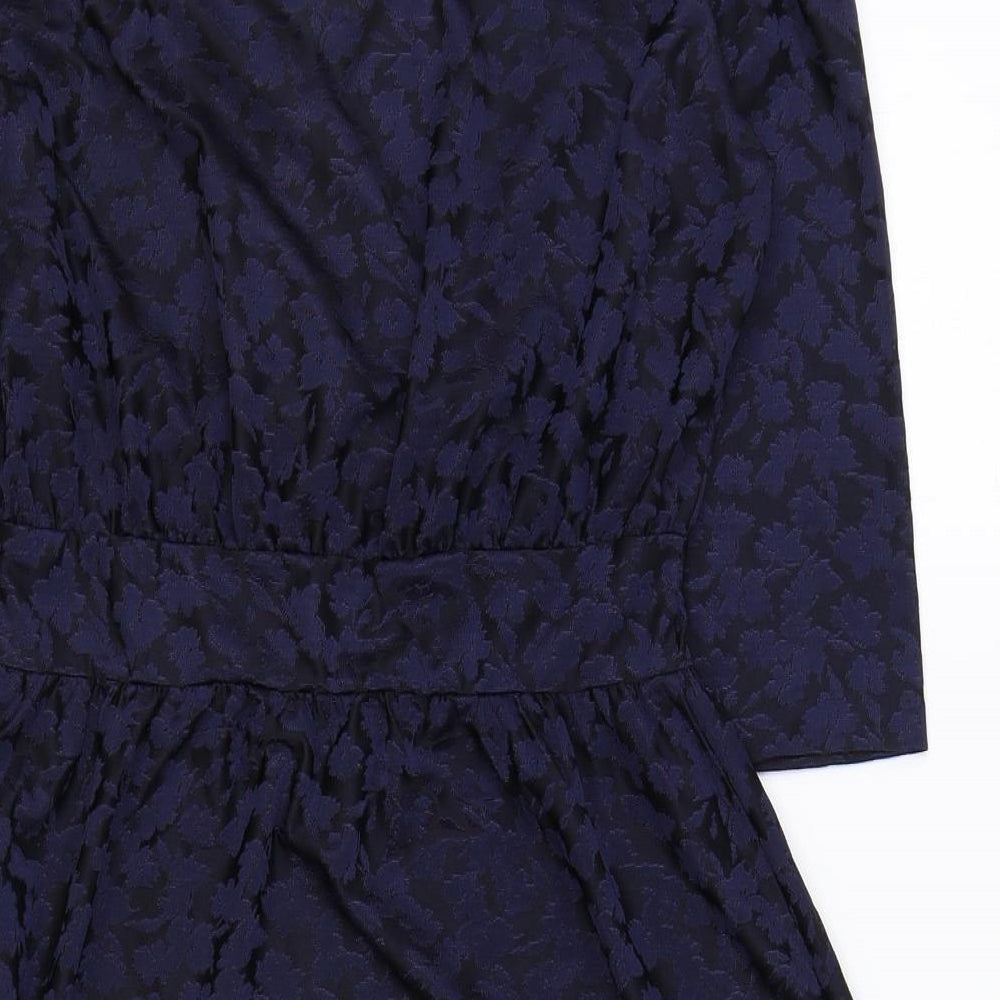French Connection Womens Blue Geometric Polyester A-Line Size 10 V-Neck Zip