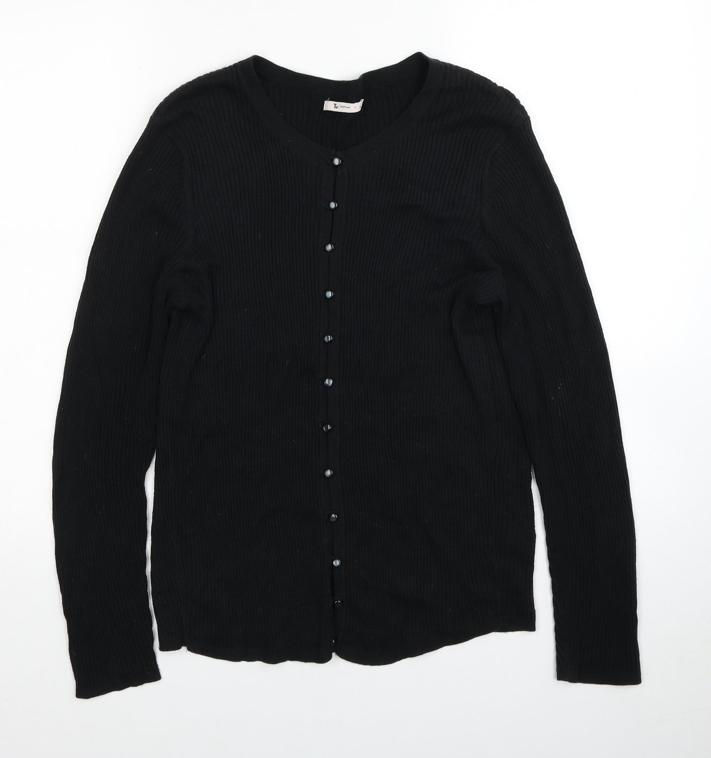 TU Womens Black Round Neck Cotton Cardigan Jumper Size 14