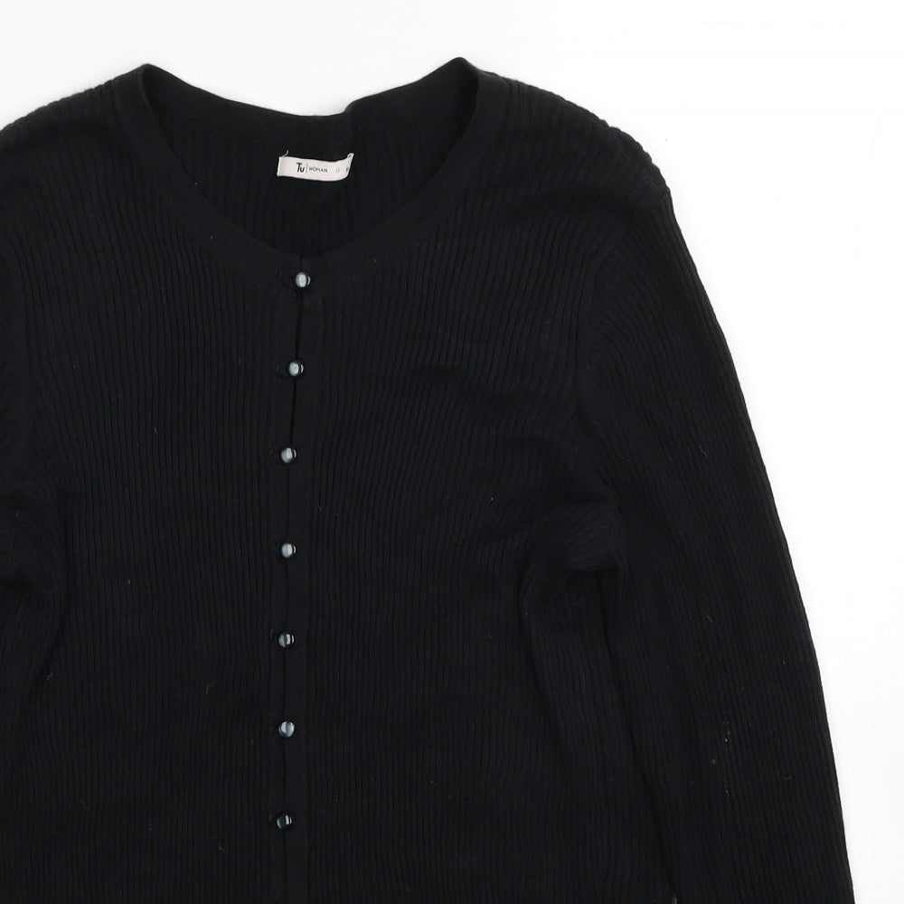 TU Womens Black Round Neck Cotton Cardigan Jumper Size 14