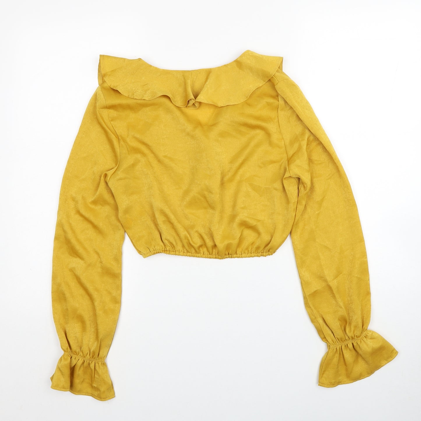 PRETTYLITTLETHING Womens Yellow Polyester Cropped Blouse Size 8 V-Neck - Elastic Hem