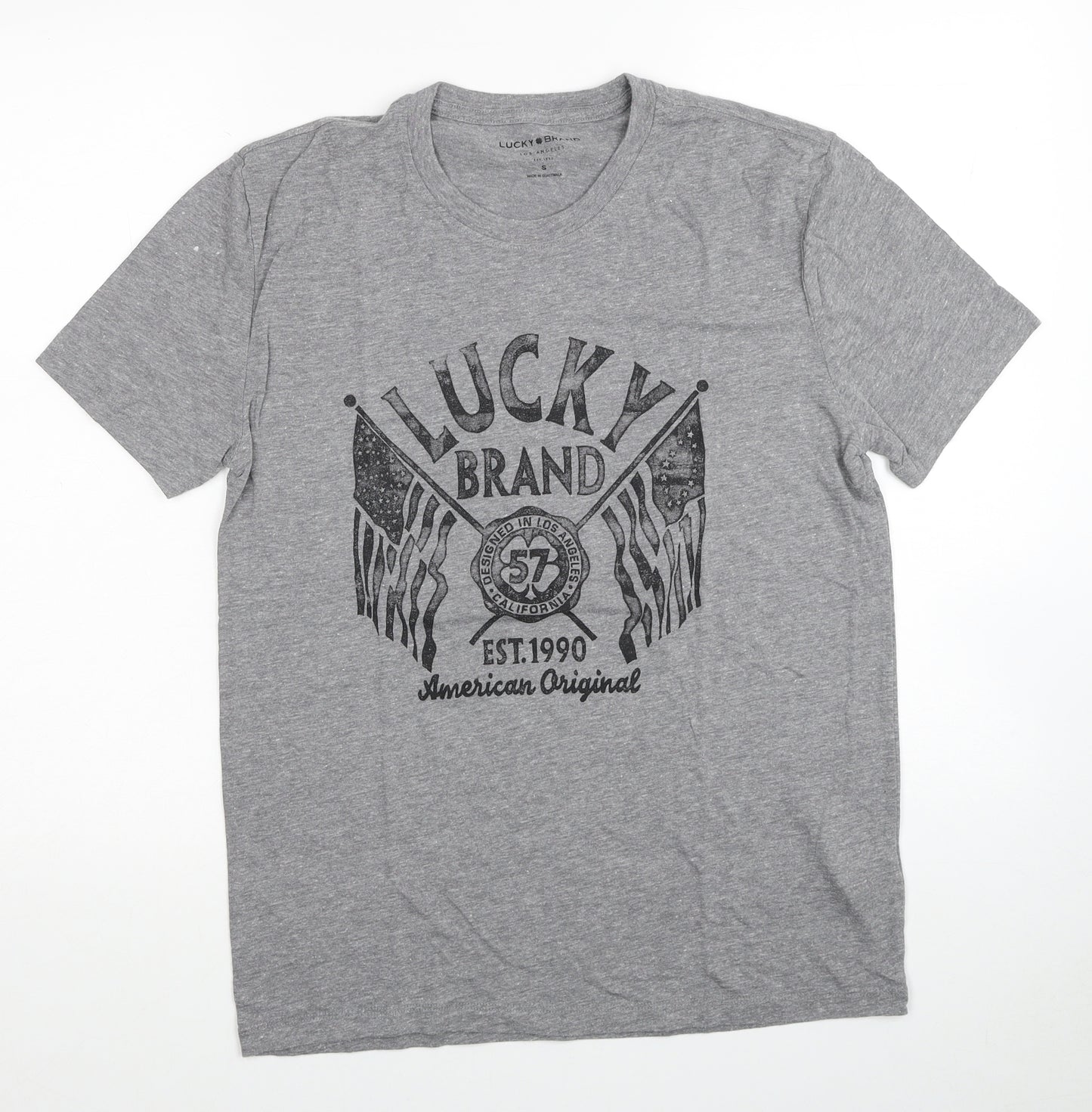 Lucky Brand Mens Grey Polyester T-Shirt Size S Round Neck