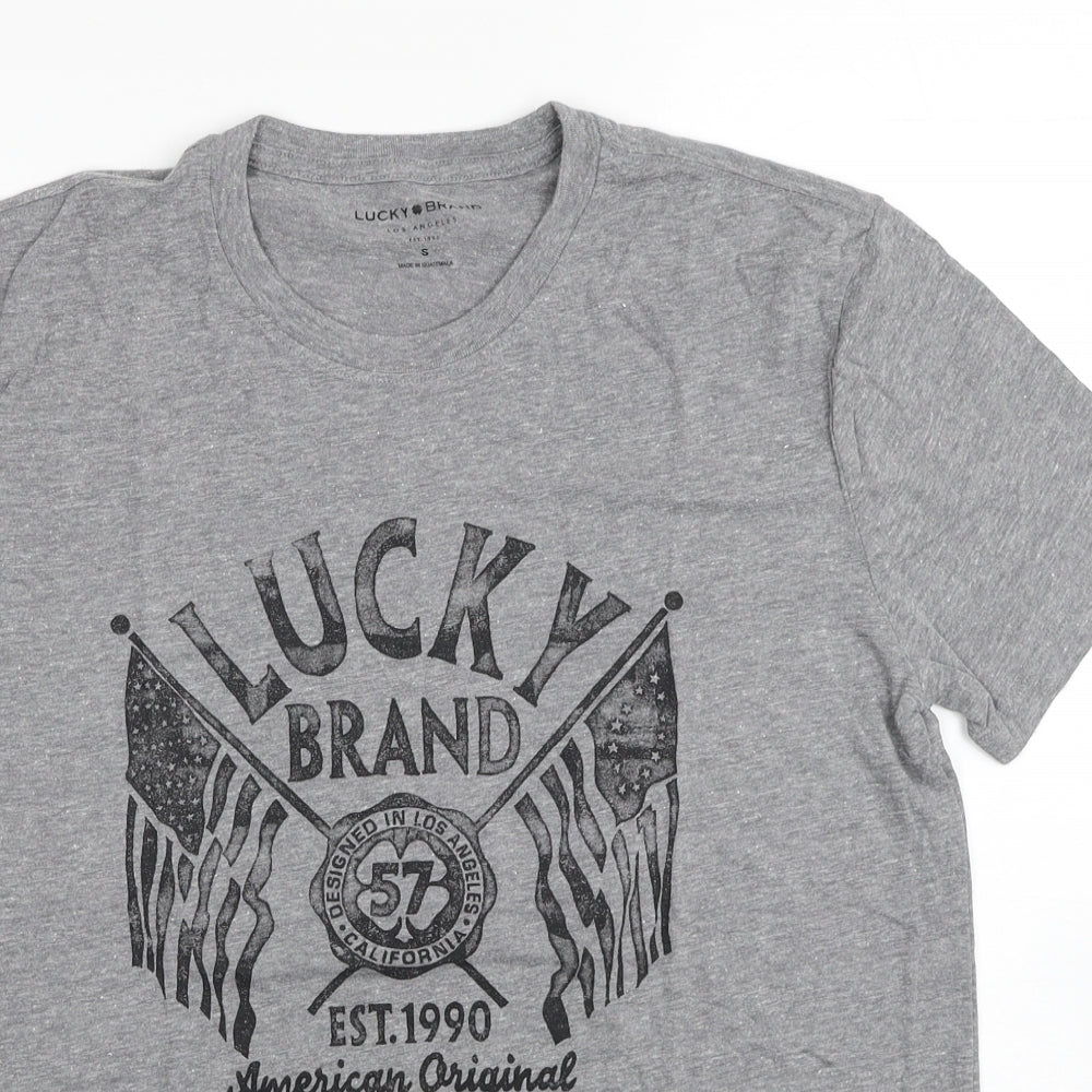 Lucky Brand Mens Grey Polyester T-Shirt Size S Round Neck