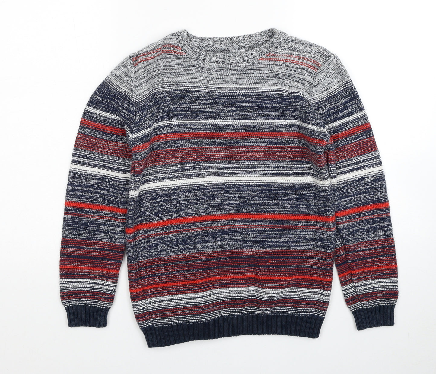 Nutmeg Boys Blue Round Neck Striped Cotton Pullover Jumper Size 11-12 Years Pullover