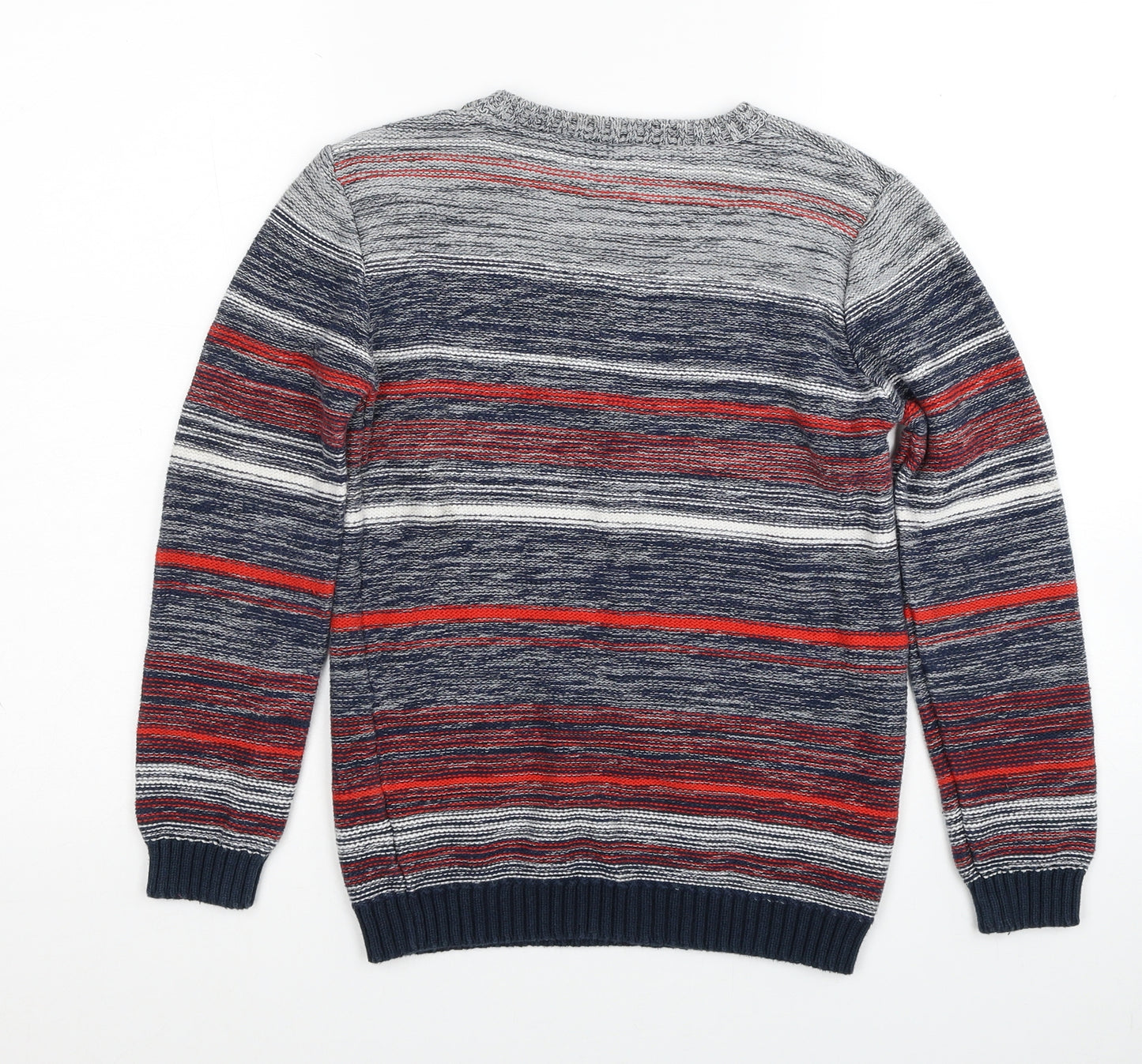 Nutmeg Boys Blue Round Neck Striped Cotton Pullover Jumper Size 11-12 Years Pullover