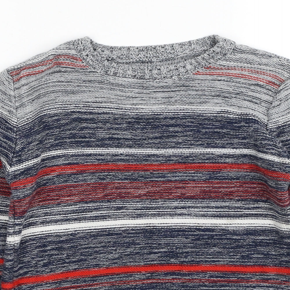 Nutmeg Boys Blue Round Neck Striped Cotton Pullover Jumper Size 11-12 Years Pullover