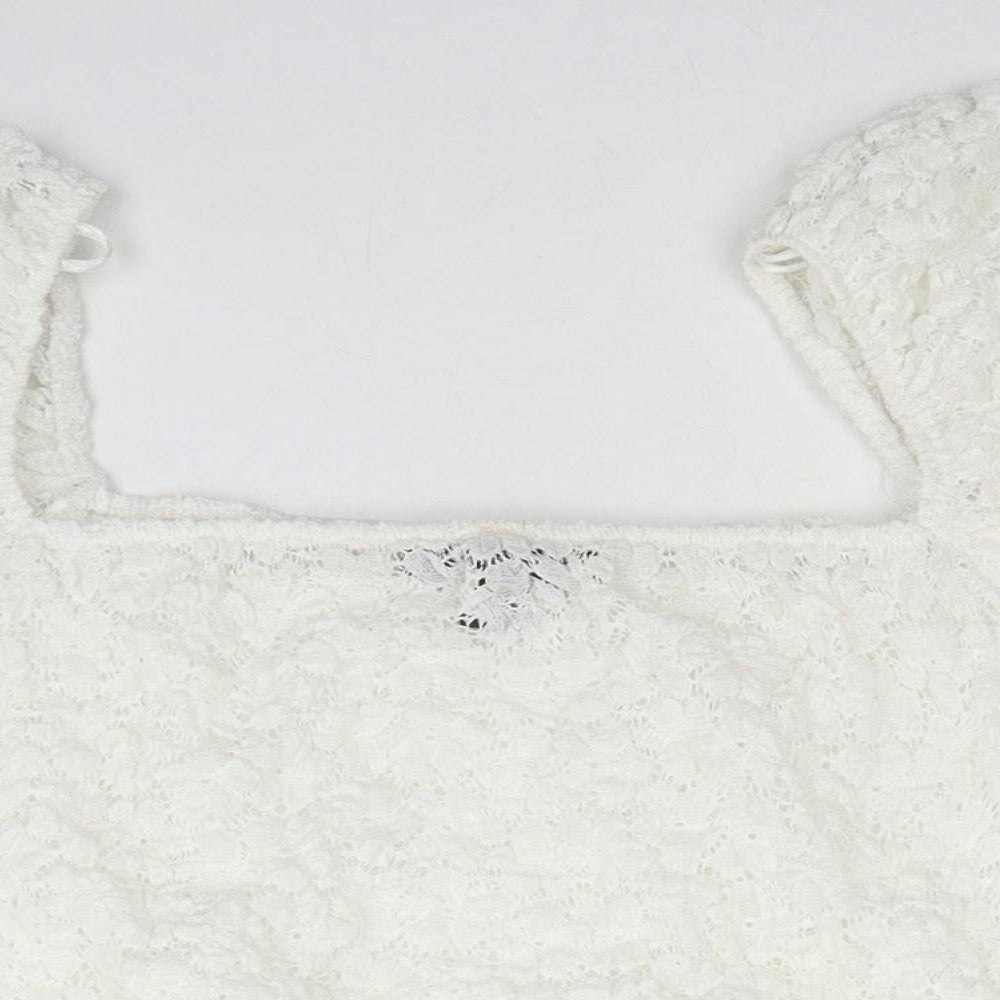 Primark Womens White Floral Polyester Cropped Blouse Size 12 Square Neck