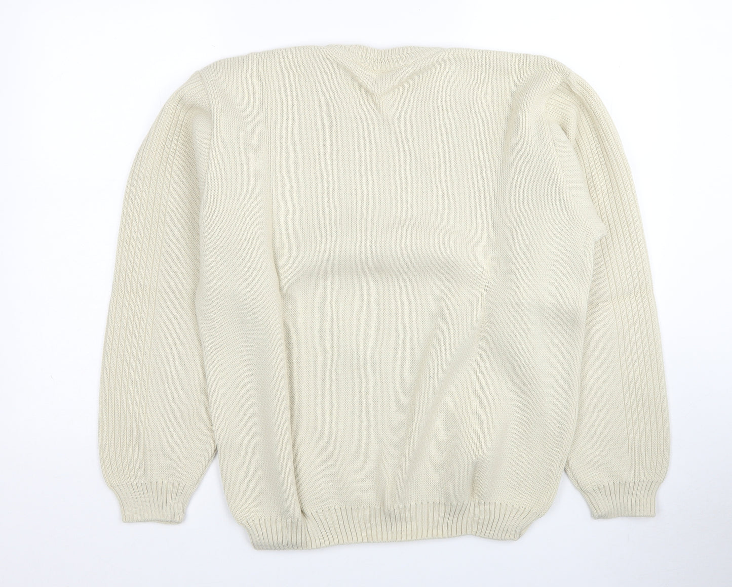 P.H.P Ren Womens Ivory Round Neck Acrylic Pullover Jumper Size L
