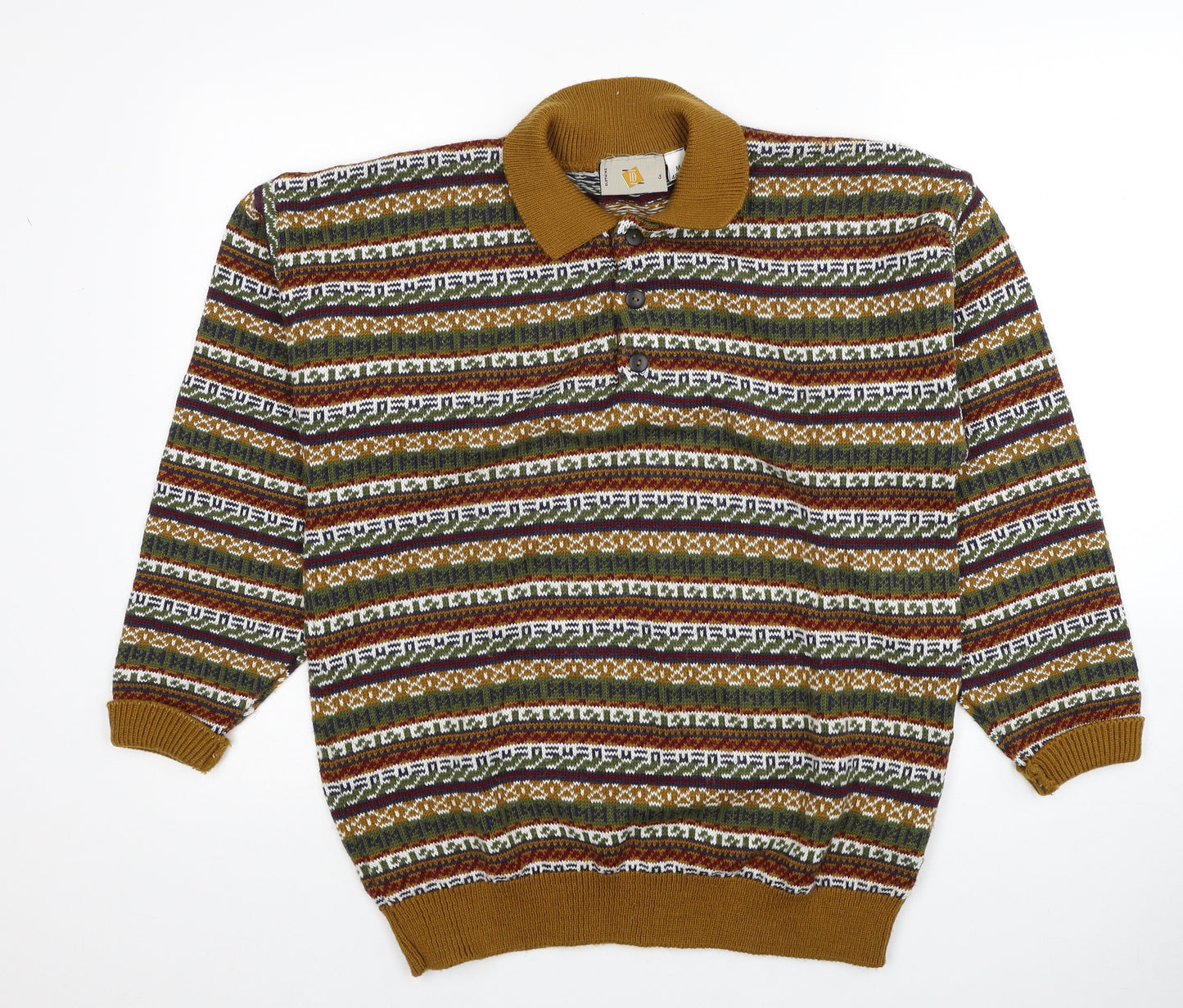 Clothing ID Co. Mens Multicoloured Collared Striped Acrylic Pullover Jumper Size M Long Sleeve
