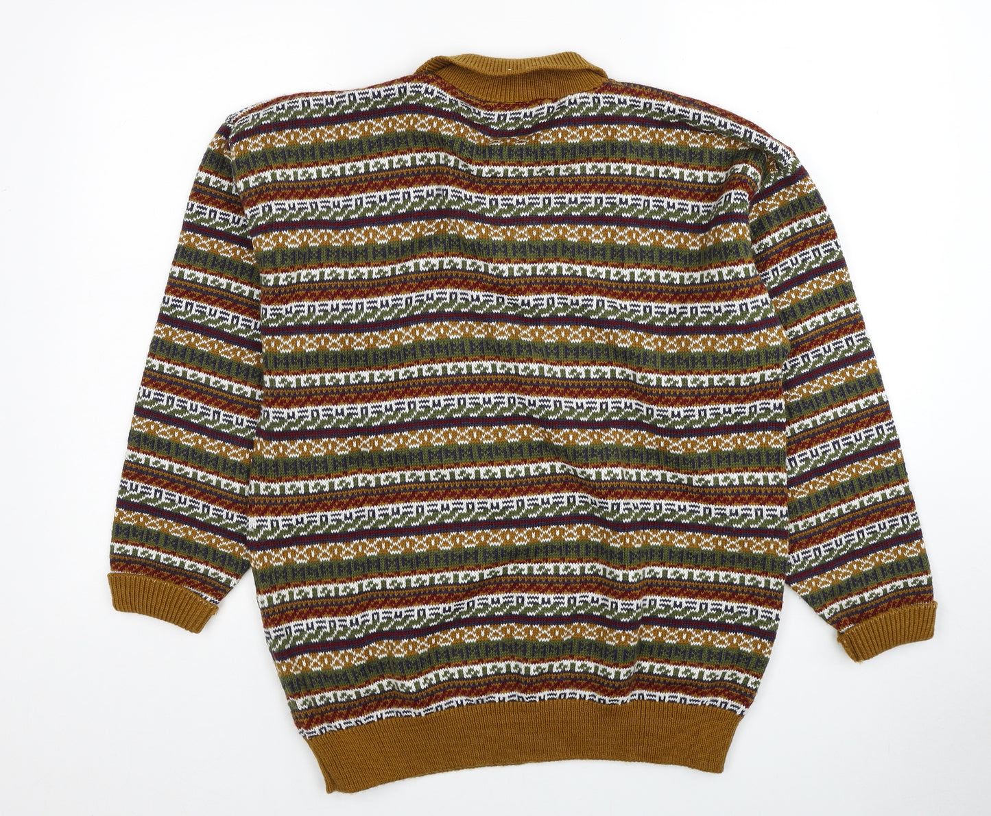 Clothing ID Co. Mens Multicoloured Collared Striped Acrylic Pullover Jumper Size M Long Sleeve