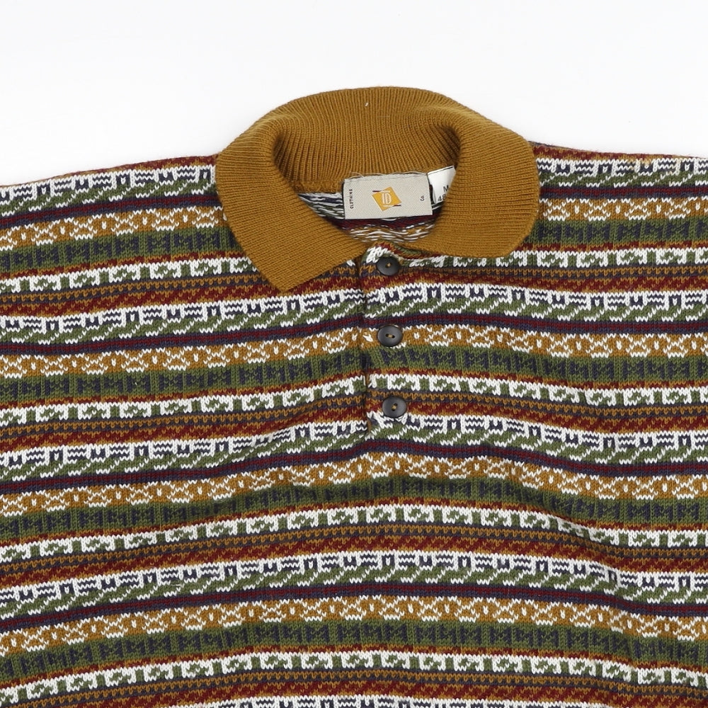 Clothing ID Co. Mens Multicoloured Collared Striped Acrylic Pullover Jumper Size M Long Sleeve
