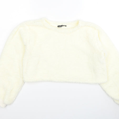 Boohoo Womens White Polyester Pullover Sweatshirt Size 8 Pullover