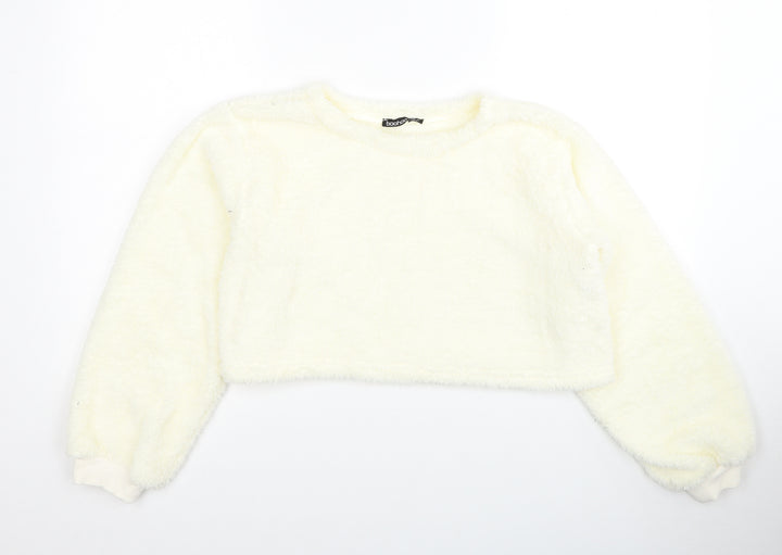 Boohoo Womens White Polyester Pullover Sweatshirt Size 8 Pullover