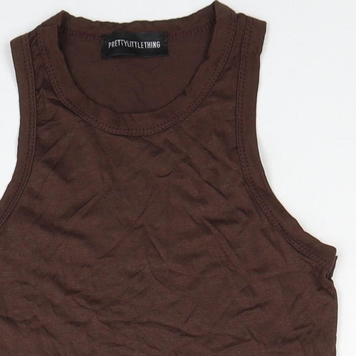 PRETTYLITTLETHING Womens Brown Viscose Basic Tank Size 4 Round Neck