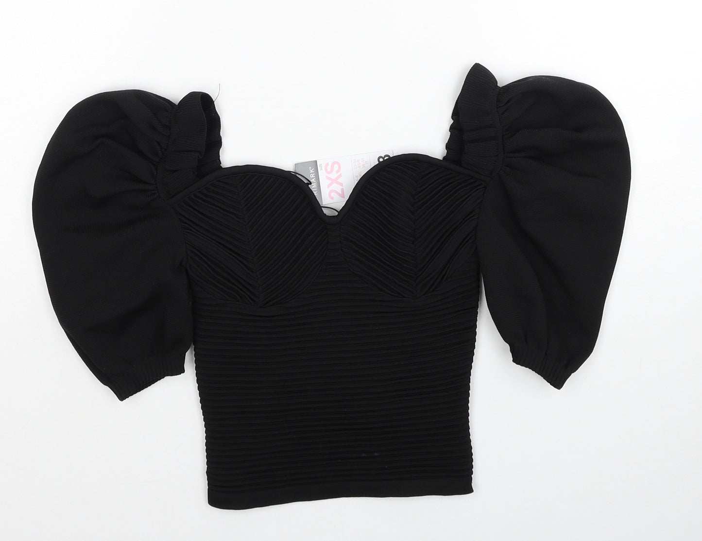 Primark Womens Black Polyester Basic Blouse Size 2XS Sweetheart