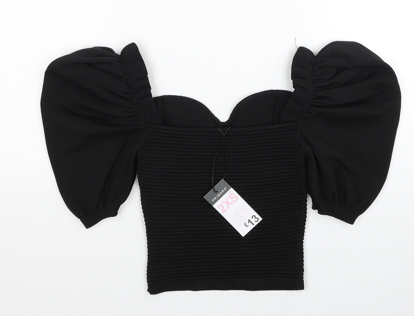 Primark Womens Black Polyester Basic Blouse Size 2XS Sweetheart