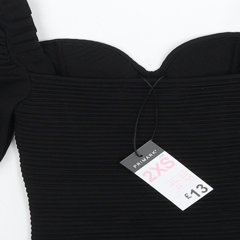 Primark Womens Black Polyester Basic Blouse Size 2XS Sweetheart